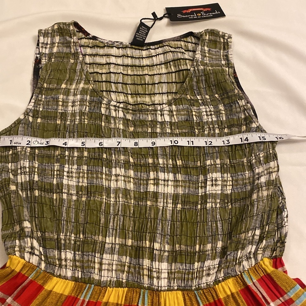 Sacred Threads multicolor plaid tiered check sleeveless dress Size S/M NWT - Picture 3 of 7